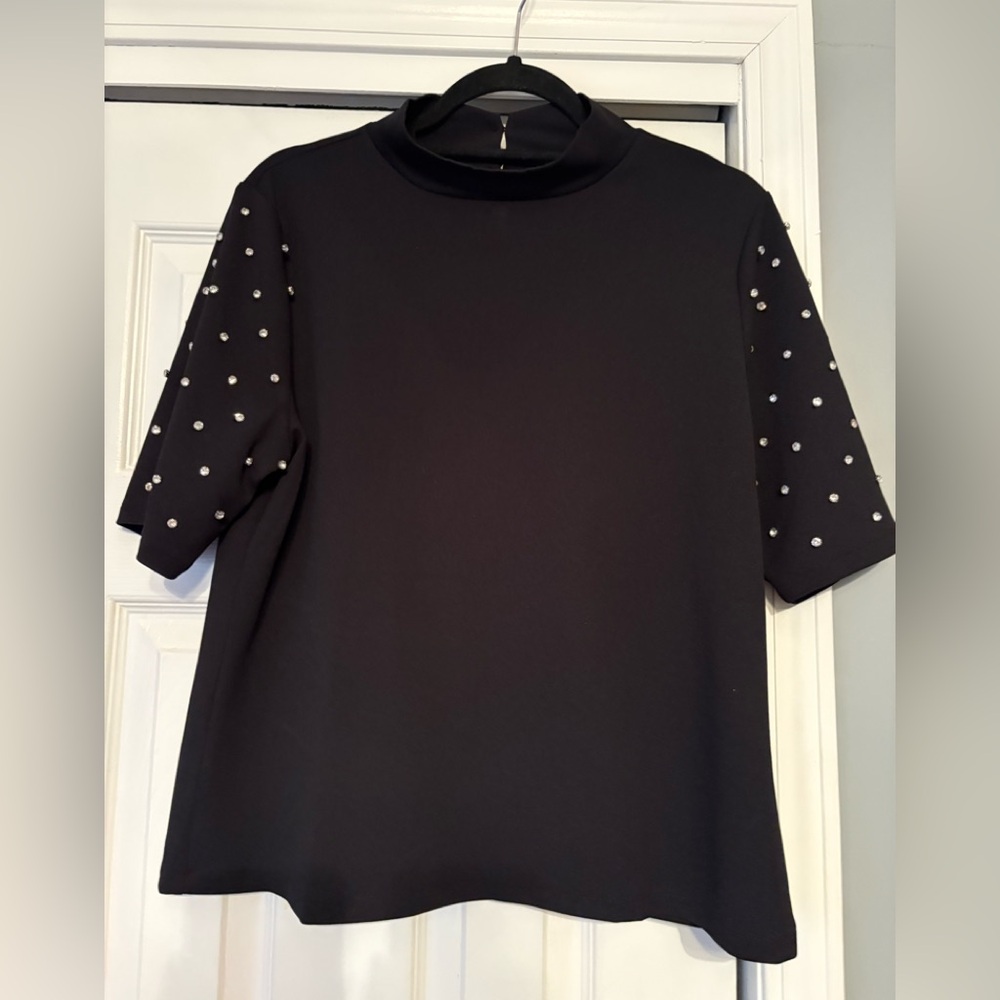 Ann Taylor Elegant Black Rhinestone Embellished Women's Top